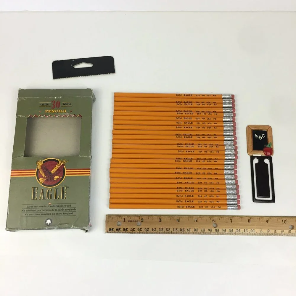 Open Vtg 1993 Eagle HB No 2 Pencils 24 Pencils w Original Box Beat Up w Bookmark